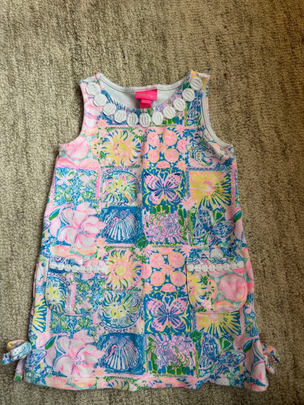 Lilly Pulitzer Girls Multicolor Pink Blue Green Floral Patchwork Dress